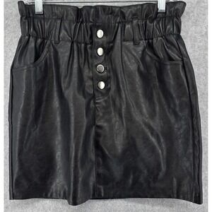 Haute Monde Faux Leather Mini Skirt Women's M Paperbag Pockets Button Fly Chic